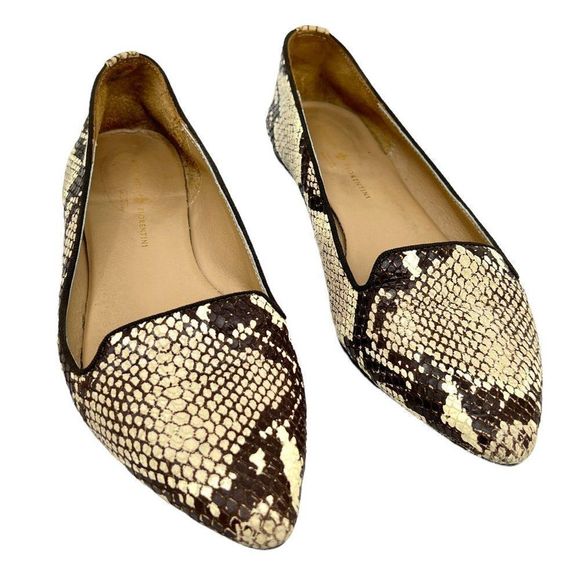 Mercanti Fiorentini Italian Leather Snake Skin Loafer Flats - Picture 1 of 9
